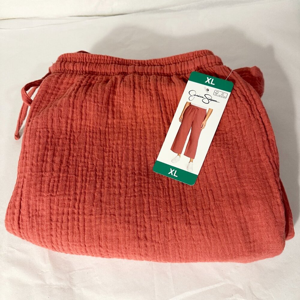 Jessica Simpson Women's Cotton Gauze Pant Size XL Rustic Red Wide Leg Boho NEW - Picture 2 of 12
